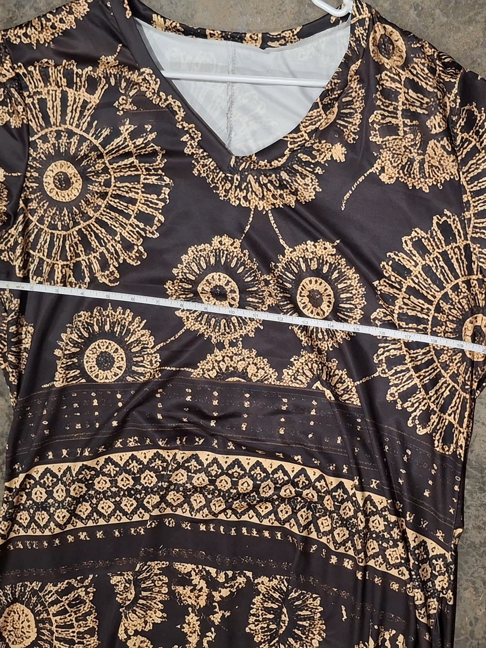 Plus Size Black Maxi Dress with Gold Medallion Print - Picture 4 of 9
